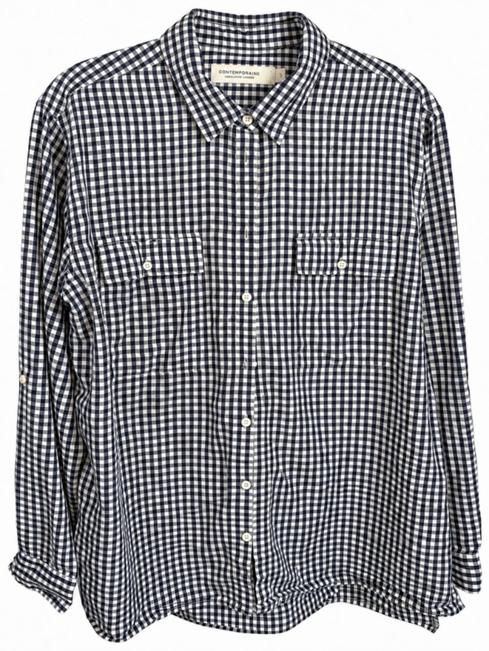 Contemporaine by Simons – Navy Gingham 100% Lyocell Button-Up Shirt – L